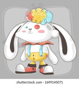 Bunny dressed as a clown and wig