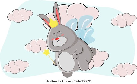 Bunny dressed as fairies and flies over the clearing