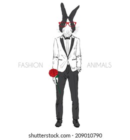 bunny dressed up in tuxedo