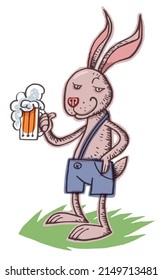 Bunny Drinking Beer. Comic Character. Vector illustration
