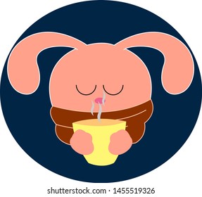 Té de bebida conejita, ilustración, vector sobre fondo blanco.