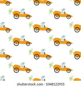 Bunny driving carrot seamless pattern