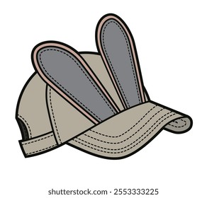 Bunny ear hat technical flat design vector mockup template.