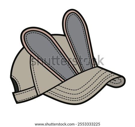 Bunny ear hat technical flat design vector mockup template.