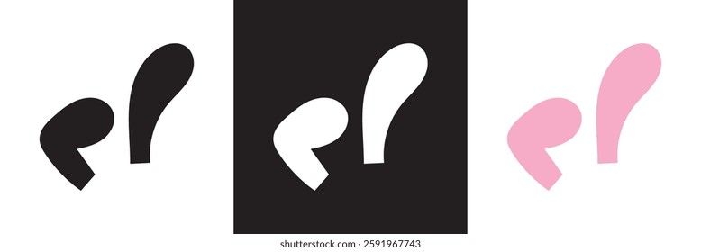 Bunny ear icon. Isolated on white and black background. Vector illustration. EPS 10