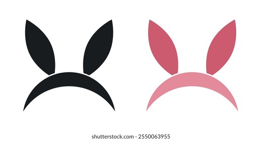 Bunny ear icon set in black and colored version