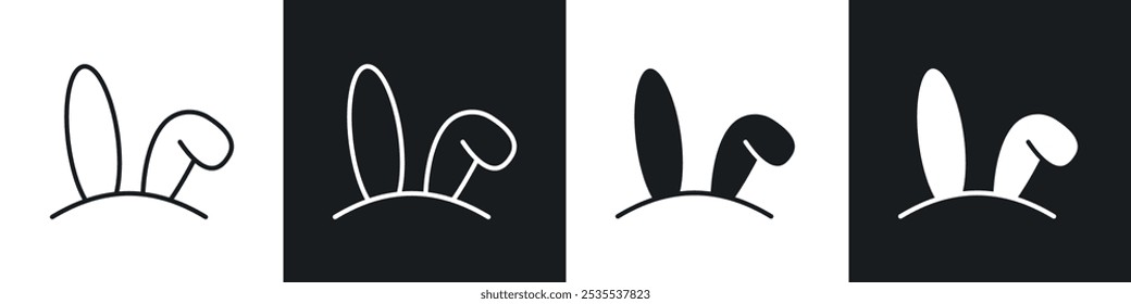 Bunny ear vector icon set in black and white. EPS 10 illustration