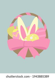 Bunny ears in a basket with easter eggs