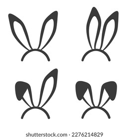 Bunny ears black silhouette collection. Bunny ears vector icons. Isolated on white background