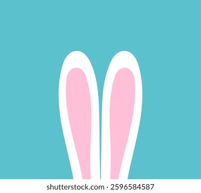 Bunny ears cute Easter background. Happy Easter blue card. Vector illustration.