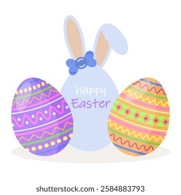 Bunny ears Easter eggs. Happy Easter spring holiday background, greeting card, invitation design element, vector illustration.