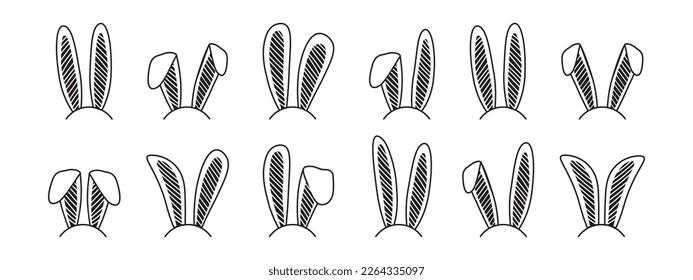 Bunny ears, Easter rabbit ear headband vector icon, cute drawn animal costume isolated on white background. Black simple illustration