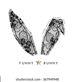 Bunny Ears With Floral Lace In Vector