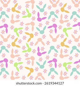 Bunny ears and flowers pattern with colorful colors. Illustrations vector