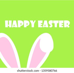 Bunny ears. Greeting card with Happy Easter writing. Vector illustration.