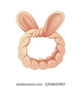 Bunny ears headband. The concept of spa, relaxation, face wash. Accessories for hair of females. Scrunchie with flexible fabric texture. Cartoon style. Trendy vector illustration.