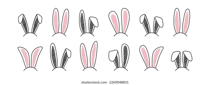 Banda de cabeza de los oídos de conejo conejo de Pascua, icono vectorial de oreja de conejo de Pascua, lindo traje de animal dibujado aislado en fondo blanco. Ilustración simple