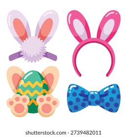 Bunny ears headbands with fluffy tails and feet, egg hunt photo props, classroom party kit, games session prize table graphics