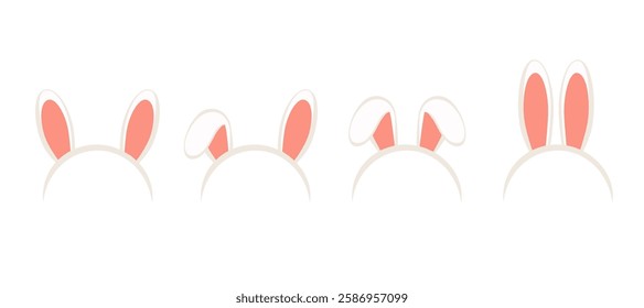 Bunny ears headbands vector illustration. Rabbit ear spring accesory set isolated design for Carnival or Easter celebration