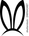 bunny ears icon, Rabbit ear silhouette, Easter hare pictogram. Cute bunny ears headband for Easter, rabbit costume mask, festive decoration for head. on transparent background, for greeting card.