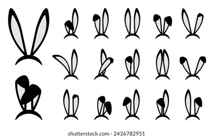 Bunny ears icons set. Easter bunny ear black mask collection. Isolated. Vector. Illustration