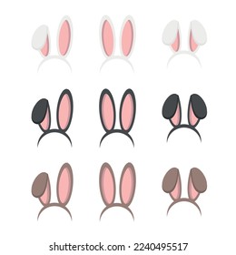 Bunny ears kid headband isolated on white background.  Easter bunny ears collection. Vector stock