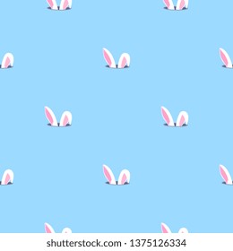 Bunny ears looks out of the hole. Rabbit child seamless pattern. Can be used for the decoration of the nursery, children's clothing, kids accessories, gift wrapping, digital paper.