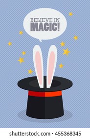 Bunny ears in magician hat. Vector Illustration