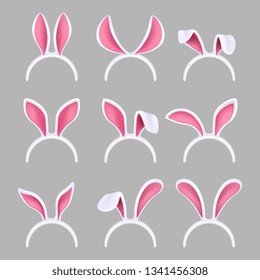 Bunny ears mask. Easter rabbit costume photo booth isolated vector collection