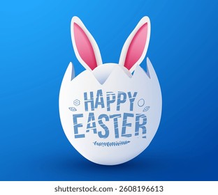 Bunny ears peek out of Easter egg. Happy Easter. Vector illustration