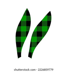Bunny ears silhouette with green and black checkered buffalo pattern. Cute rabbit headband with gingham print for Easter or New year celebration isolated on white background. Vector flat illustration