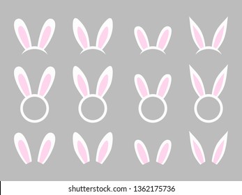 Bunny ears - vector collection. Easter bunny headband. Easter bunny ears mask. Hare ears head accessory. Vector illustration isolated