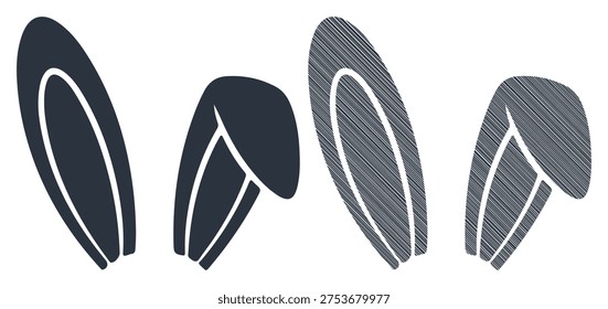 Bunny ears vector icons, easter animal symbol shapes, minimalist pet character elements
