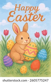 Bunny Easter Background Print Design in Vector