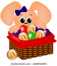 Bunny and Easter basket with bitcoins and eggs