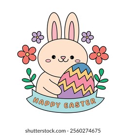 Bunny with Easter egg clipart vector. Easter bunny coloring pages easter worksheets printable for kids activity, Kindergarten and preschool. Trace and color Easter bunny worksheets. 