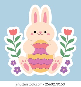 Bunny with Easter egg clipart vector. Easter bunny coloring pages easter worksheets printable for kids activity, Kindergarten and preschool. Trace and color Easter bunny worksheets. 