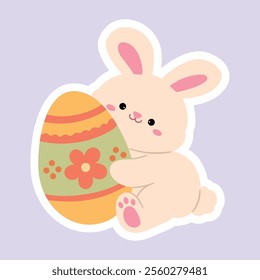 Bunny with Easter egg clipart vector. Easter bunny coloring pages easter worksheets printable for kids activity, Kindergarten and preschool. Trace and color Easter bunny worksheets. 