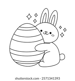 Bunny easter egg coloring pages for kids. Trace and color rabbit. Coloring page activity for easter worksheet. Rabbit easter clipart vector. Kindergarten and preschool worksheets printable for kids. 