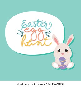 Bunny with a easter egg hunt typography - Vector