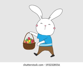 Bunny and  Easter Egg Hunt Vector Illustration.