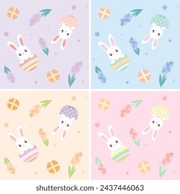 Bunny in Easter Egg and Hyacinth Seamless