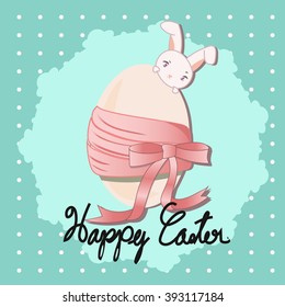 Bunny with Easter Egg on Blue background, Vector cartoon style