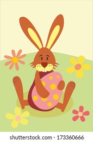 bunny with easter egg on a meadow