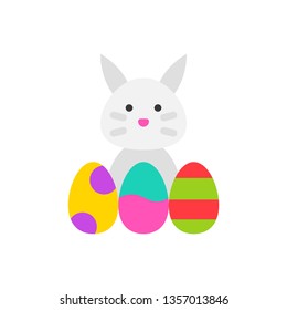 Bunny and Easter egg vector illustration, Easter flat design icon