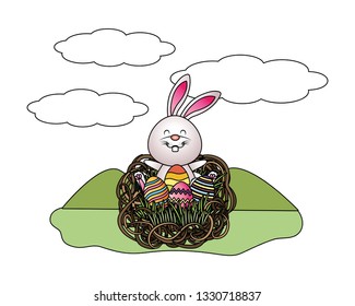 bunny with easter eggs