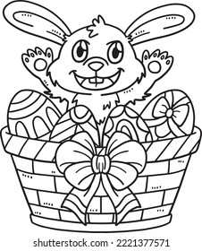 Bunny Easter Eggs in the Basket Isolated Coloring