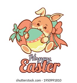 Bunny easter eggs cute illustration with white background