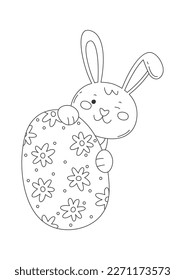 Bunny with easter eggs line art Contemporary design. Vector illustration