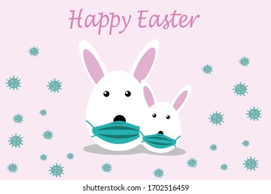 Bunny with Easter eggs protect corona virus (covid-19) with face mask